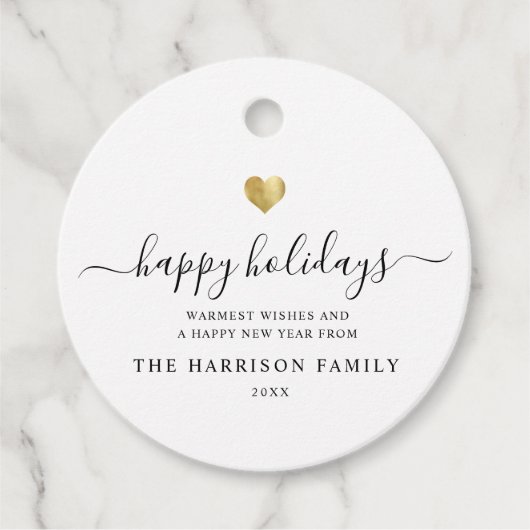 Elegant modern script Gold Heart Happy Holiday Bedankjes Labels (Voorkant)