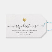 Elegant modern script Gold Heart kerst Cadeaulabel (Voorkant (Horizontaal))
