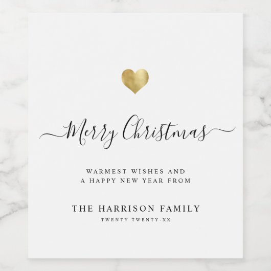 Elegant modern script Gold Heart kerst Wijn Etiket (Enkel label)