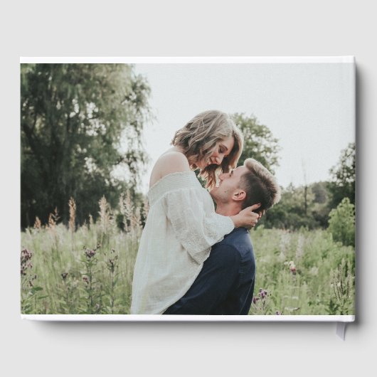 Elegant modern script Gold Heart Photo Weduwnaar Gastenboek (Achterkant)