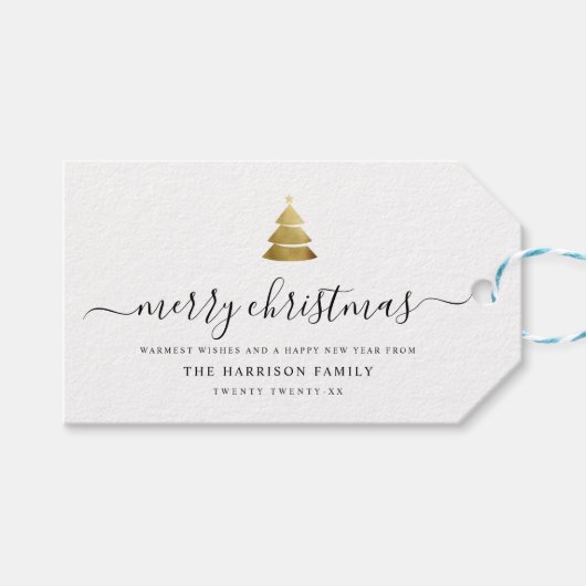 Elegant modern script Gold Merry-kerstboom Cadeaulabel (Voorkant (Horizontaal))
