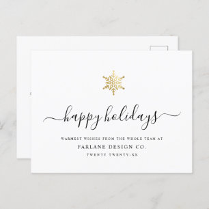Elegant modern script Gold Snowflake Corporate Feestdagenkaart
