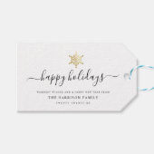 Elegant modern script Gold Snowflake Happy Holiday Cadeaulabel (Voorkant (Horizontaal))