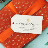 Elegant modern script Gold Snowflake Happy Holiday Cadeaulabel