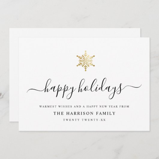 Elegant modern script Gold Snowflake Simple Feestdagenkaart (Voorkant / Achterkant)