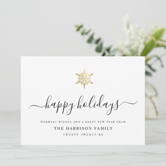 Elegant modern script Gold Snowflake Simple Feestdagenkaart (Staand voorkant)