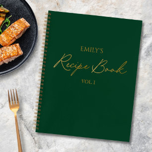Elegant Modern Script Goud Groen Eenvoudig Recept Notitieboek