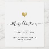 Elegant Modern Script Gouden Hart Prettig Kerstfee Wijn Etiket (Enkel label)