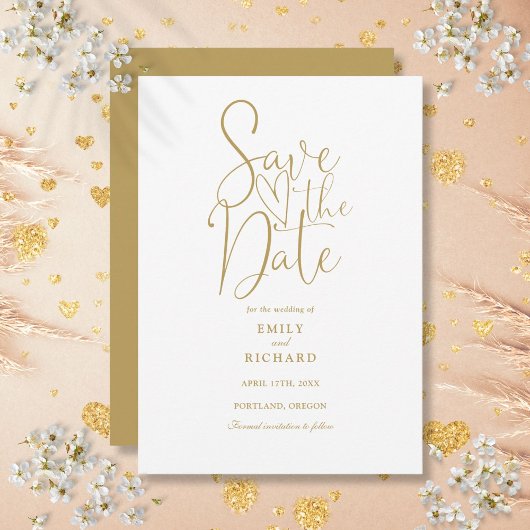 Elegant Modern Script Gouden Trouwdag Save The Date