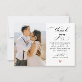 Elegant Modern Script Hart Foto Bruiloft Bedankkaart (Voorkant)