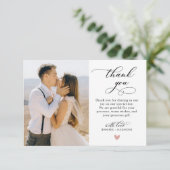 Elegant Modern Script Hart Foto Bruiloft Bedankkaart (Staand voorkant)