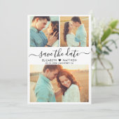 Elegant Modern Script Hart Foto Collage Bruiloft Save The Date (Staand voorkant)