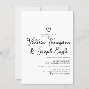 Elegant Modern Script Hart Zwart Wit Trouwen   Kaart
