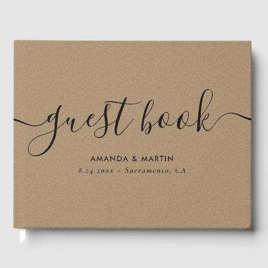 Elegant modern Script Kraft Wedding Gastenboek (Voorkant)