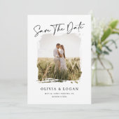 Elegant Modern Script Landelijk Fotolijst Huwelijk Save The Date (Staand voorkant)