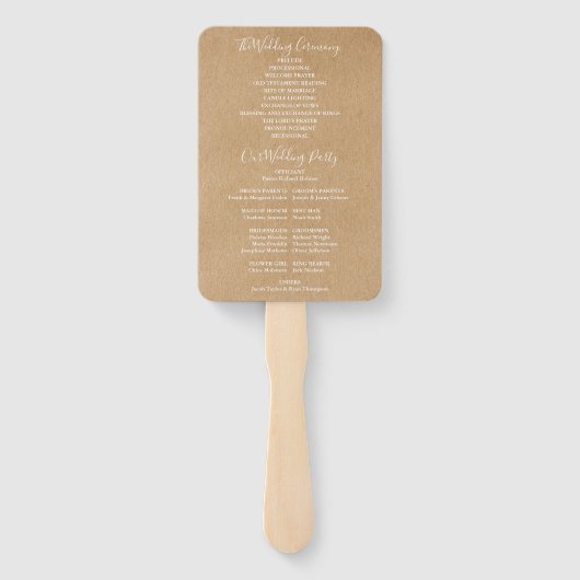 Elegant Modern Script Landelijk Kraft Huwelijkspro Handwaaier (Achterkant)