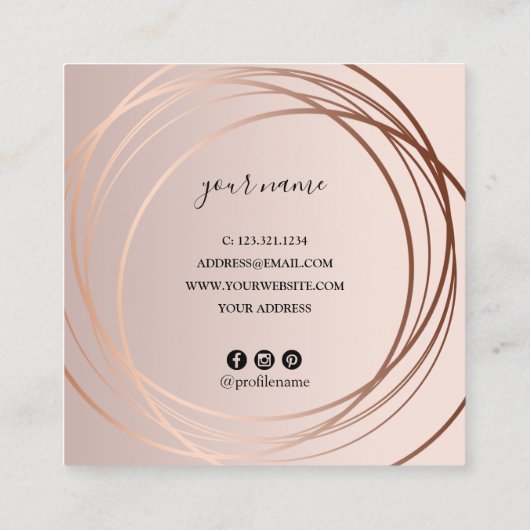 Elegant modern script met minimaal roos goudjuwele vierkante visitekaartje (Achterkant)