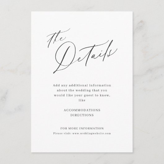 Elegant modern script minimalistisch huwelijk deta informatiekaartje (Voorkant)