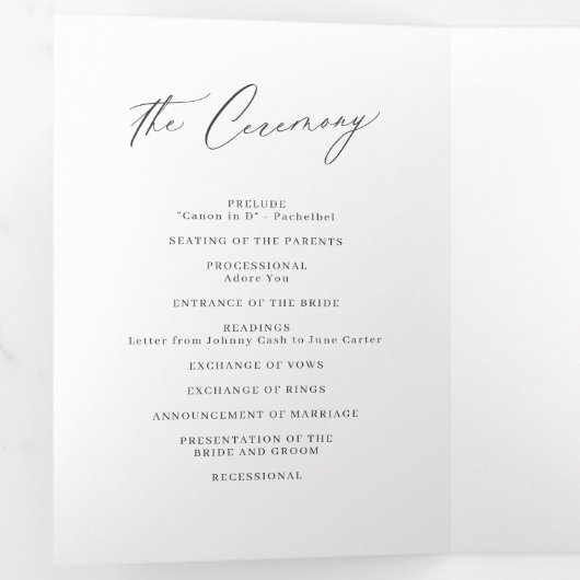 Elegant modern script minimalistisch huwelijk drieluik programma (Binnenzijde eerst)