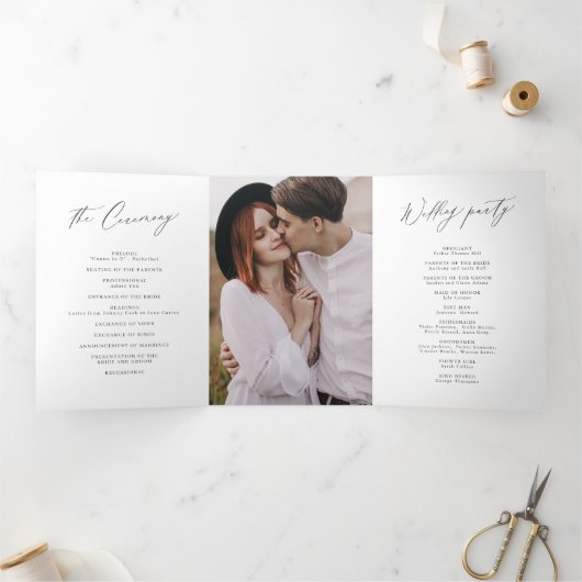 Elegant modern script minimalistisch huwelijk drieluik programma (Binnen)