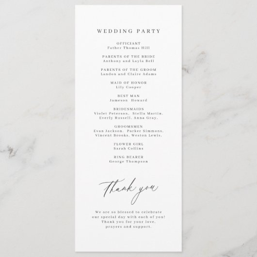 Elegant modern script minimalistisch huwelijk programma (Achterkant)