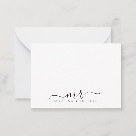 Elegant Modern Script Monogram Initialen Notitiekaartje (Voorkant)