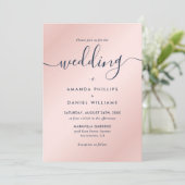 Elegant modern Script Navy Blue en Blush Wedding Kaart (Staand voorkant)