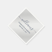 Elegant modern Script Navy Blue en Silver Wedding Servet (Hoek)