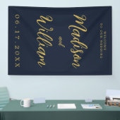 Elegant modern Script Navy Gold Welkome bruiloft Spandoek (Beurs)