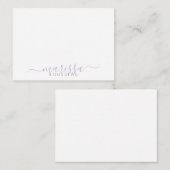 Elegant Modern Script Paars Monogram Naam Notitiekaartje (Voorkant / Achterkant)