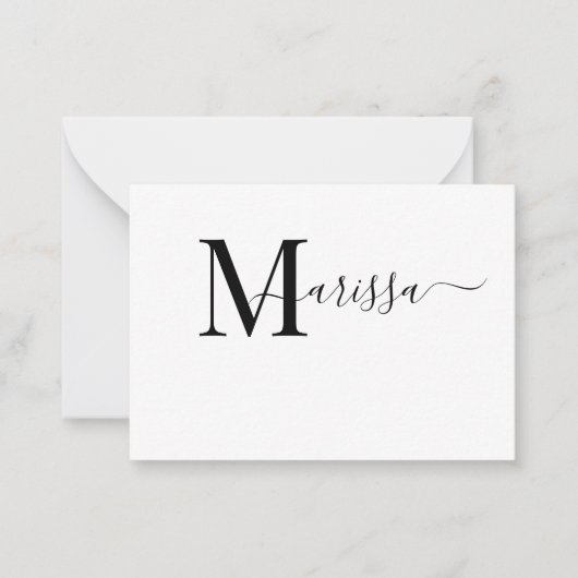 Elegant Modern Script Paars Monogram Naam Notitiekaartje (Voorkant)