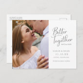 Elegant Modern Script Photo Wedding Aankondigingskaart (Voorkant / Achterkant)