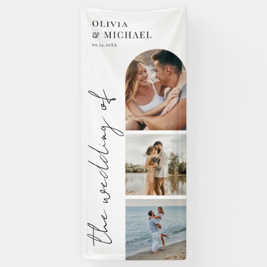 Elegant Modern Script Photo Wedding Spandoek (Verticaal)