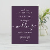 Elegant Modern Script Purple Wedding Kaart (Staand voorkant)