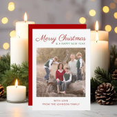 Elegant modern script, rode kerstfoto feestdagenkaart