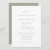 Elegant modern Script Sage Green Wedding Kaart (Voorkant / Achterkant)