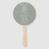 Elegant modern Script Sage Green Wedding Program Handwaaier (Achterkant)