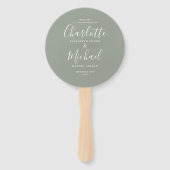 Elegant modern Script Sage Green Wedding Program Handwaaier (Voorkant)