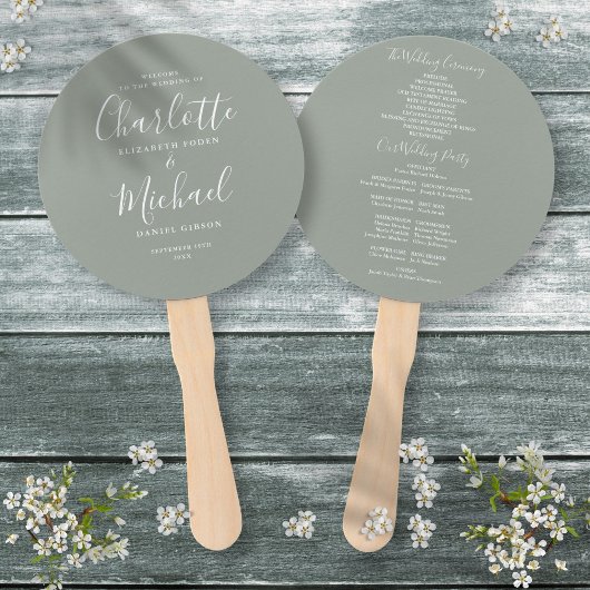 Elegant modern Script Sage Green Wedding Program Handwaaier