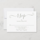 Elegant modern Script Sage Green Wedding RSVP Kaartje (Voorkant)