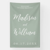 Elegant modern Script Sage Green Welcome Wedding Spandoek (Verticaal)