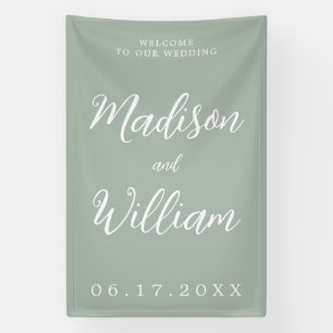 Elegant modern Script Sage Green Welcome Wedding Spandoek