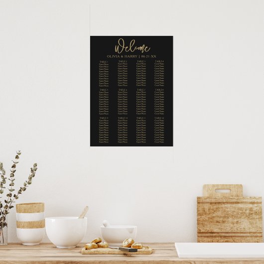Elegant modern script Simple Wedding Seating Chart Poster (Keuken)