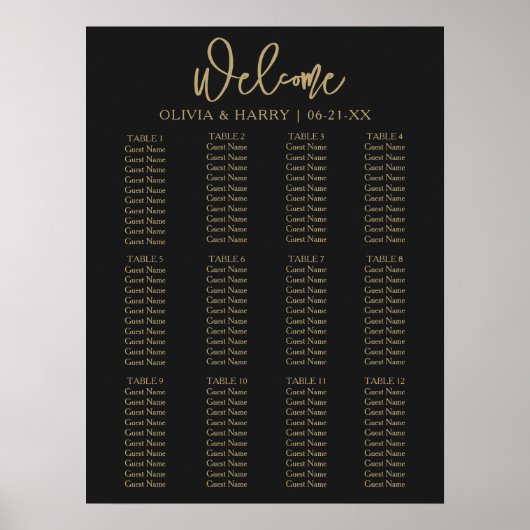 Elegant modern script Simple Wedding Seating Chart Poster (Voorkant)