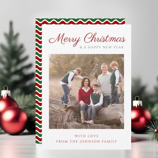 Elegant modern script striptekening kerstfoto feestdagenkaart