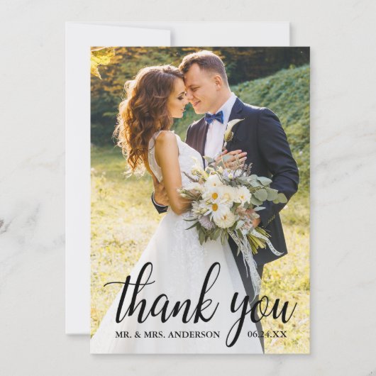 Elegant Modern Script Wedding Couple Foto Bedankkaart (Voorkant)