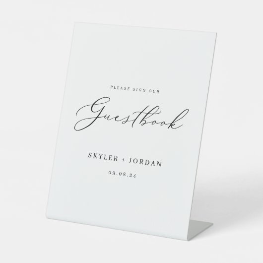 Elegant Modern Script Wedding Guest Book Reclamebord Met Voetstuk (Voorkant)