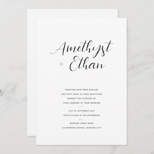 Elegant modern Script Wedding Kaart (Voorkant / Achterkant)