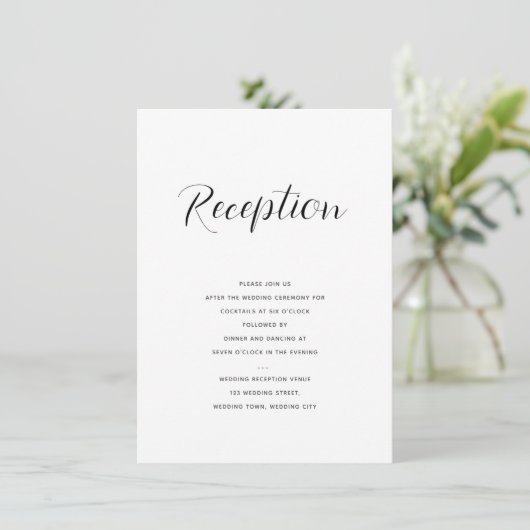 Elegant modern Script Wedding Reception Informatiekaartje (Staand voorkant)