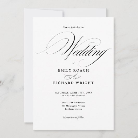 Elegant Modern Script Zwart-Wit Bruiloft Kaart (Voorkant)